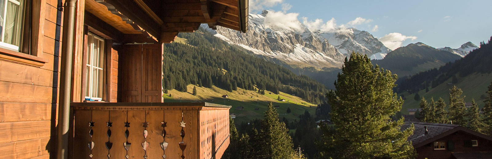 Idyllische Sommerlandschaft mit Aussicht auf das Berner Oberland